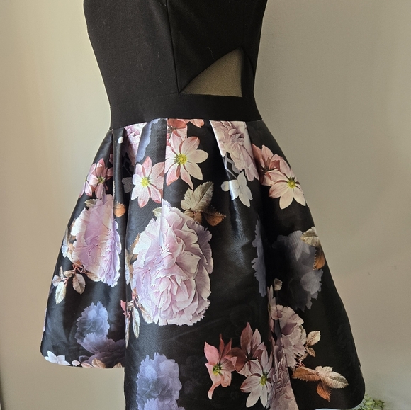 BA NITES Floral Black and Pink Mini Dress With Crinoline. Size 12 - Picture 2 of 12